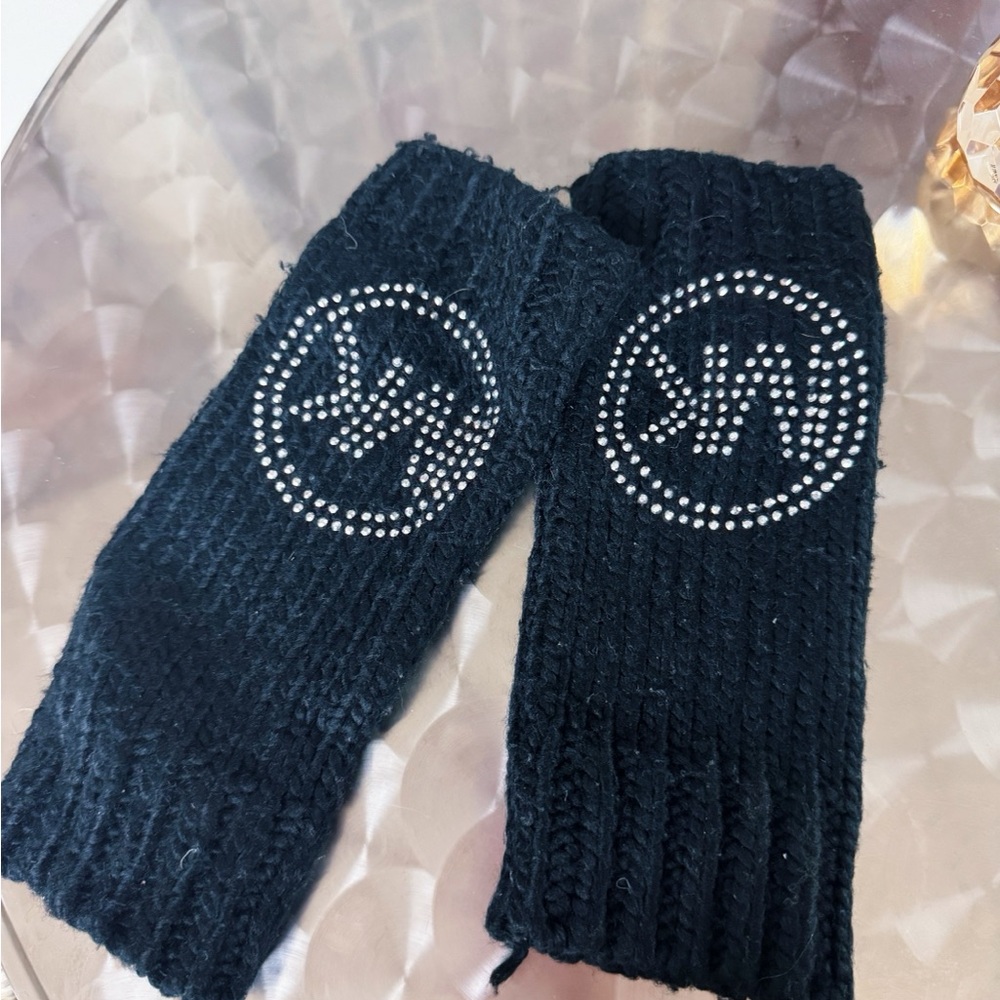 Michael Kors Black Knit Gloves with Silver Accents